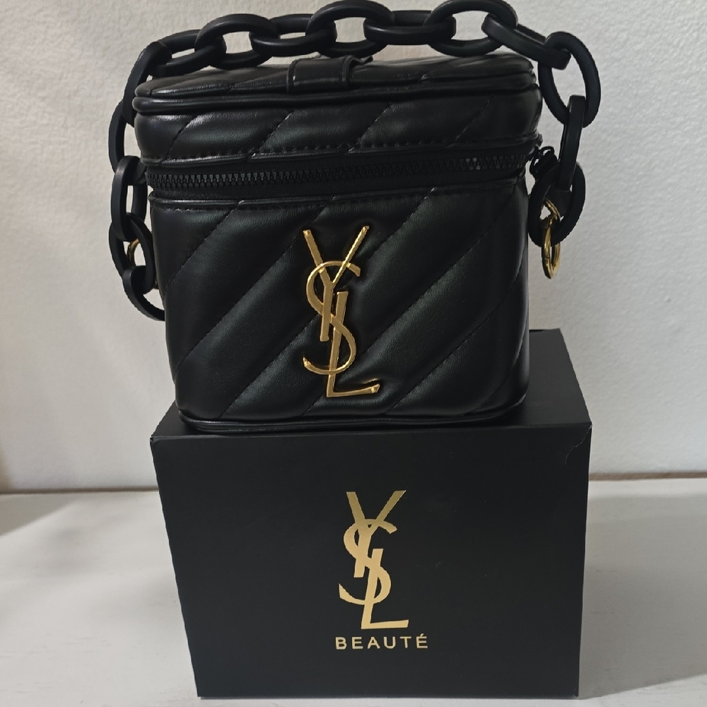Yves Saint Laurent Black Quilted Mini Vanity Bag with Gold YSL